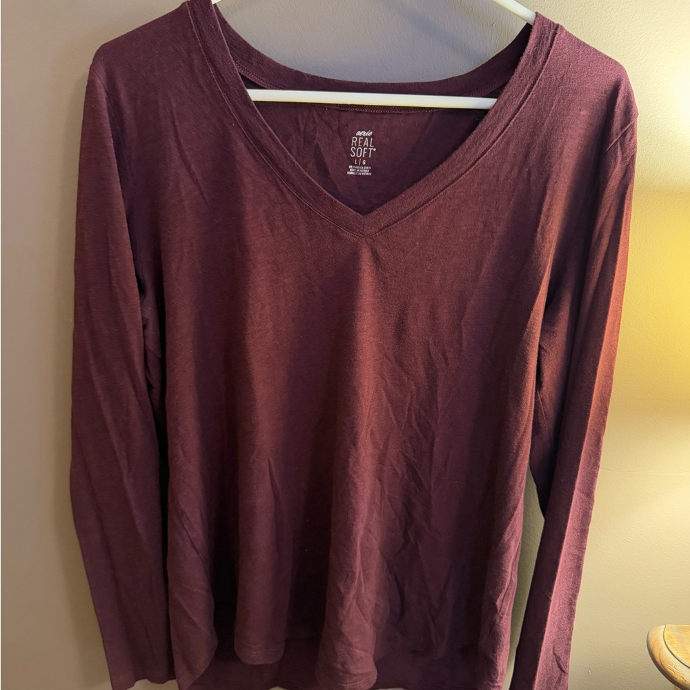 Aerie Women's Maroon V-Neck Top
